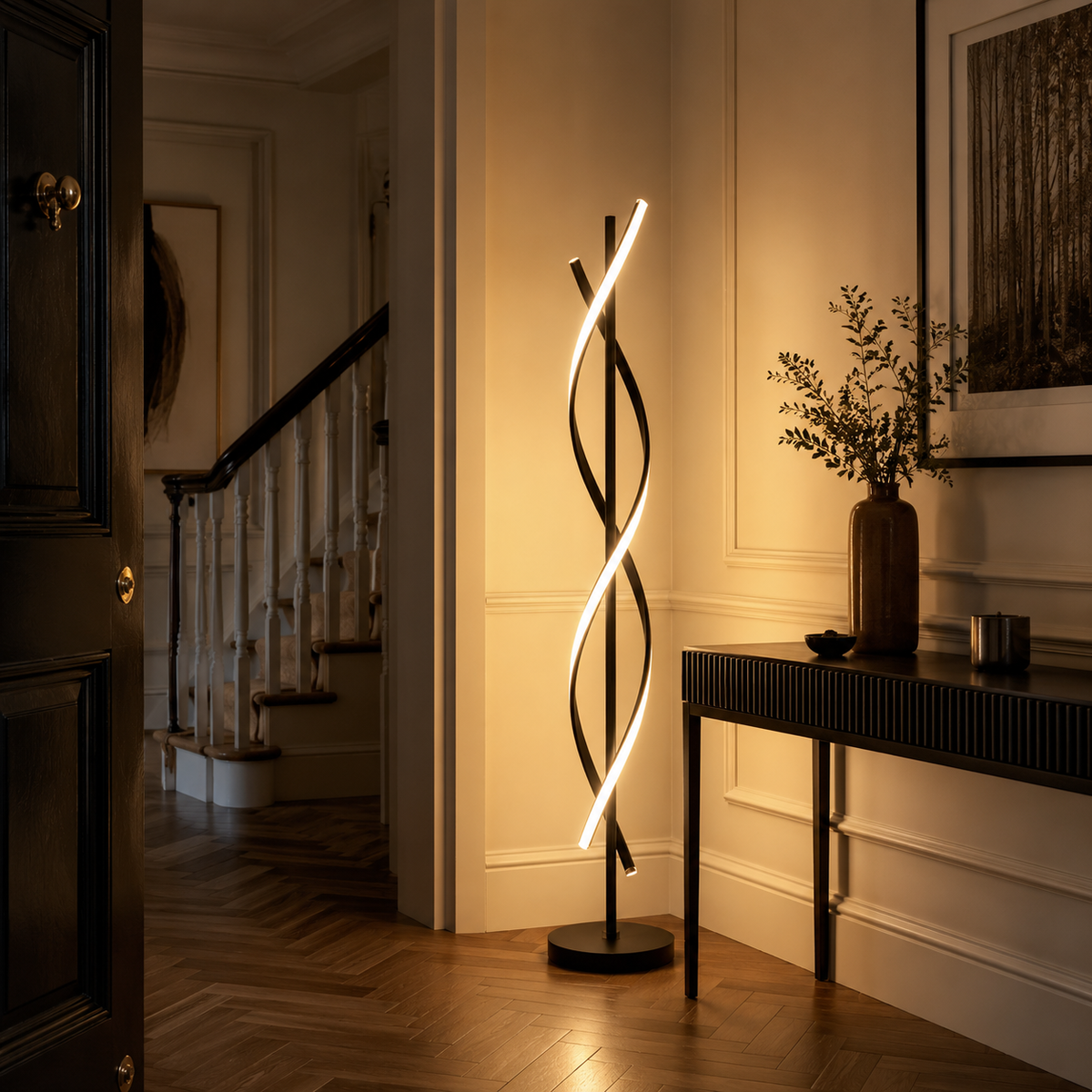 Gulvlampe med integrert LED og moderne spiralform, 155 cm
