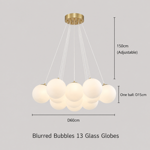 Lysekrone med glasskuler i klynge - frostet, marmorert glass