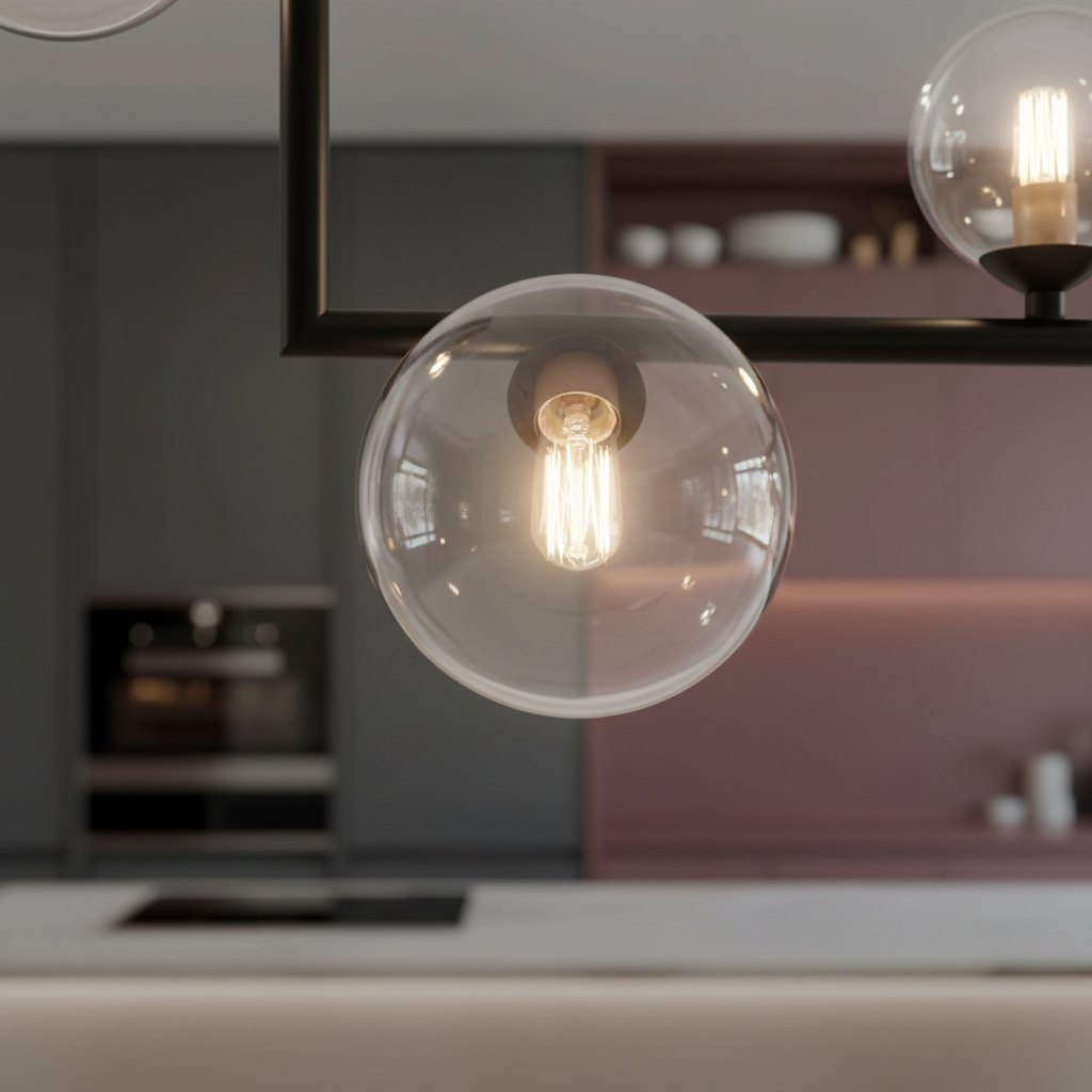 Taklampe med doble glasskuler - lineær lysekrone i nordisk stil