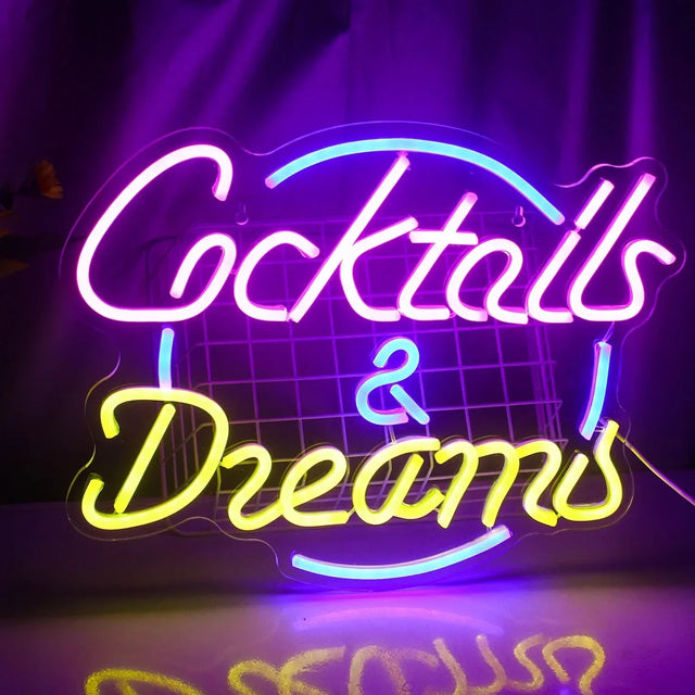 LED-neonskilt med cocktail- og ølmotiv - USB-drevet bardekorasjon