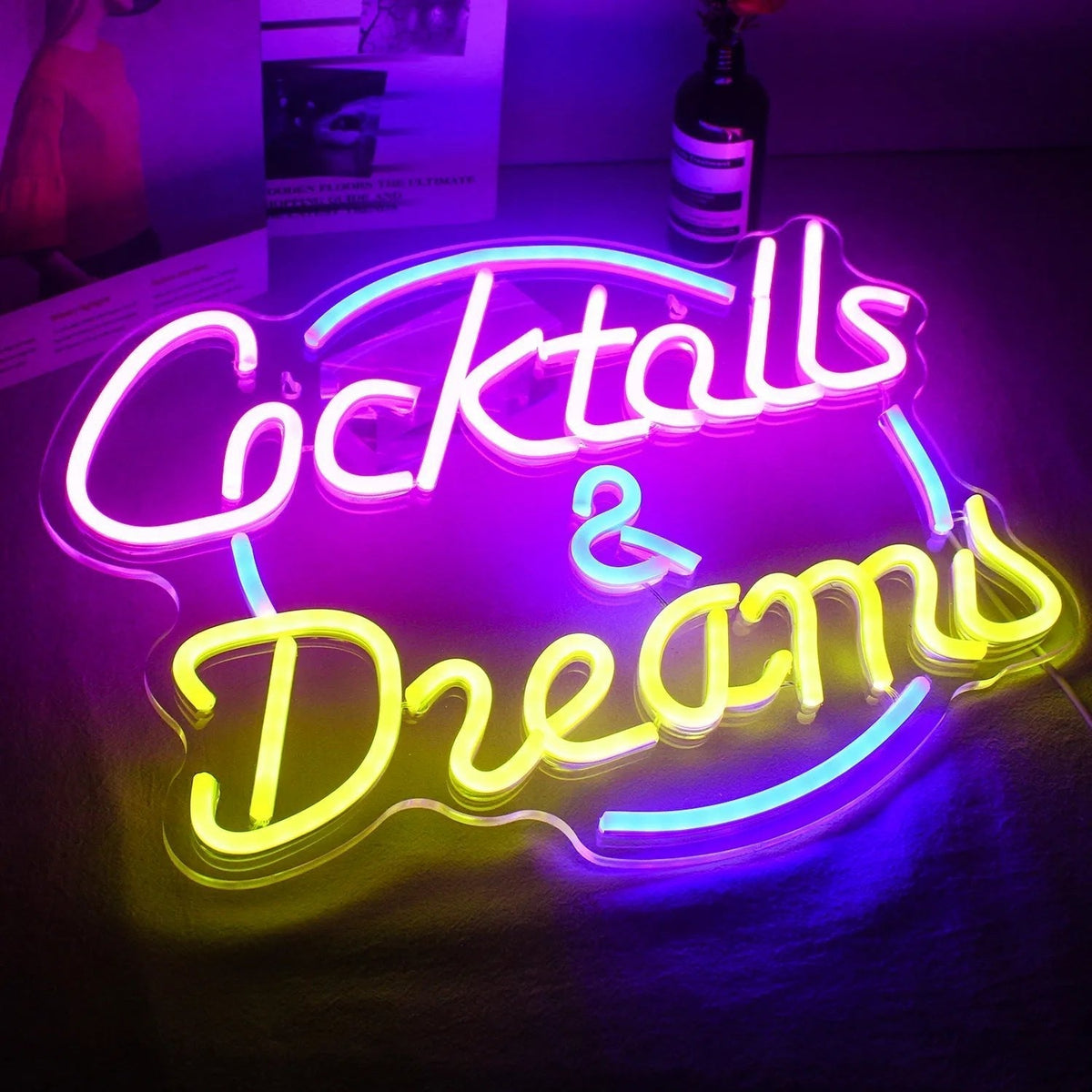 LED-neonskilt med cocktail- og ølmotiv - USB-drevet bardekorasjon