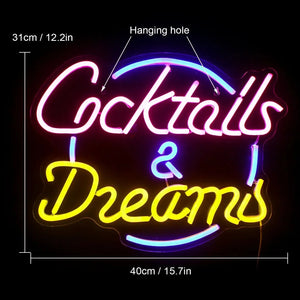 LED-neonskilt med cocktail- og ølmotiv - USB-drevet bardekorasjon