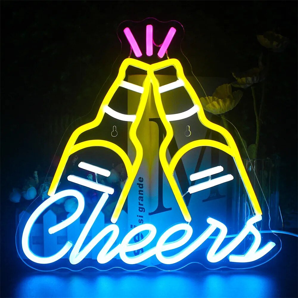 LED-neonskilt med cocktail- og ølmotiv - USB-drevet bardekorasjon