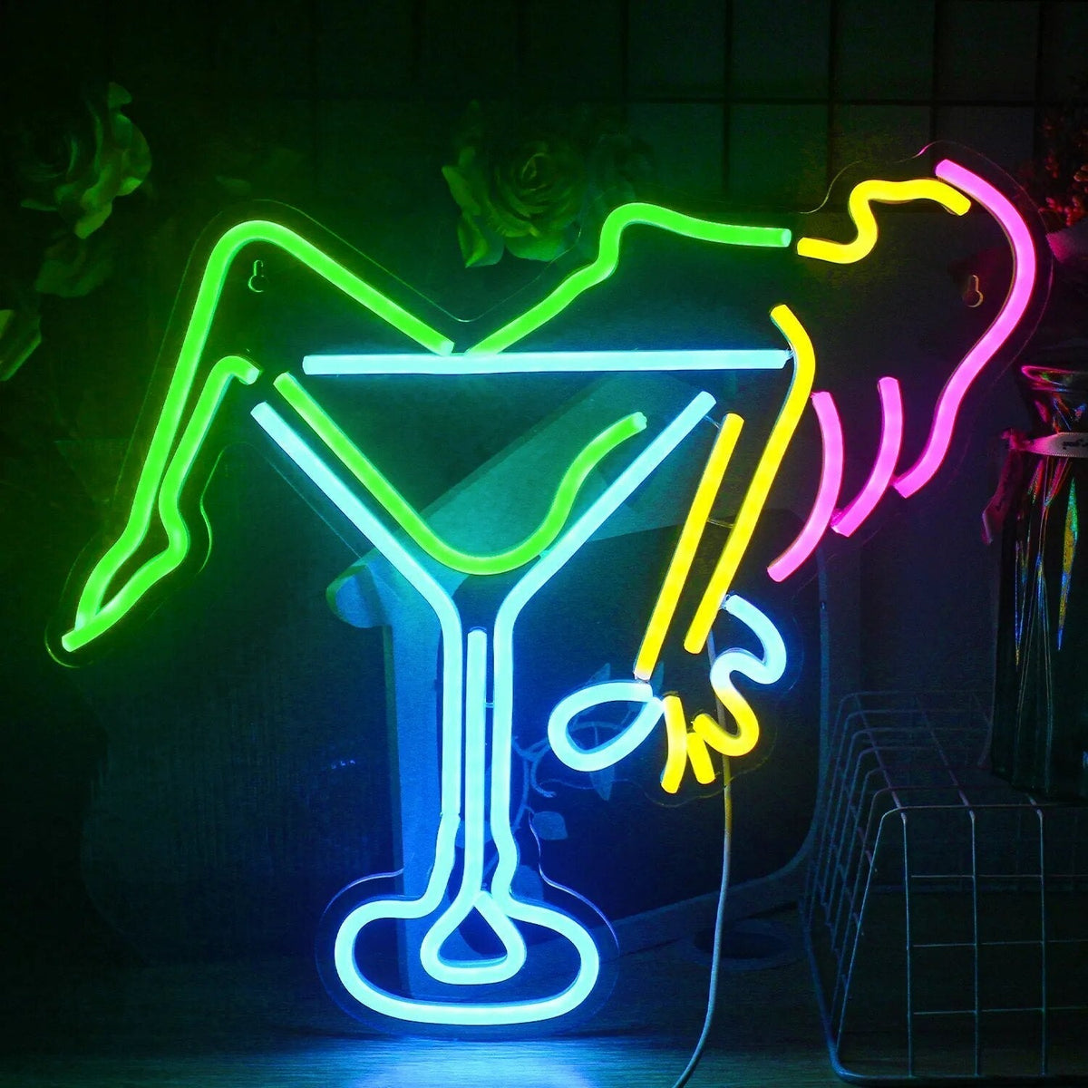 LED-neonskilt med cocktail- og ølmotiv - USB-drevet bardekorasjon