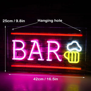 LED-neonskilt med cocktail- og ølmotiv - USB-drevet bardekorasjon