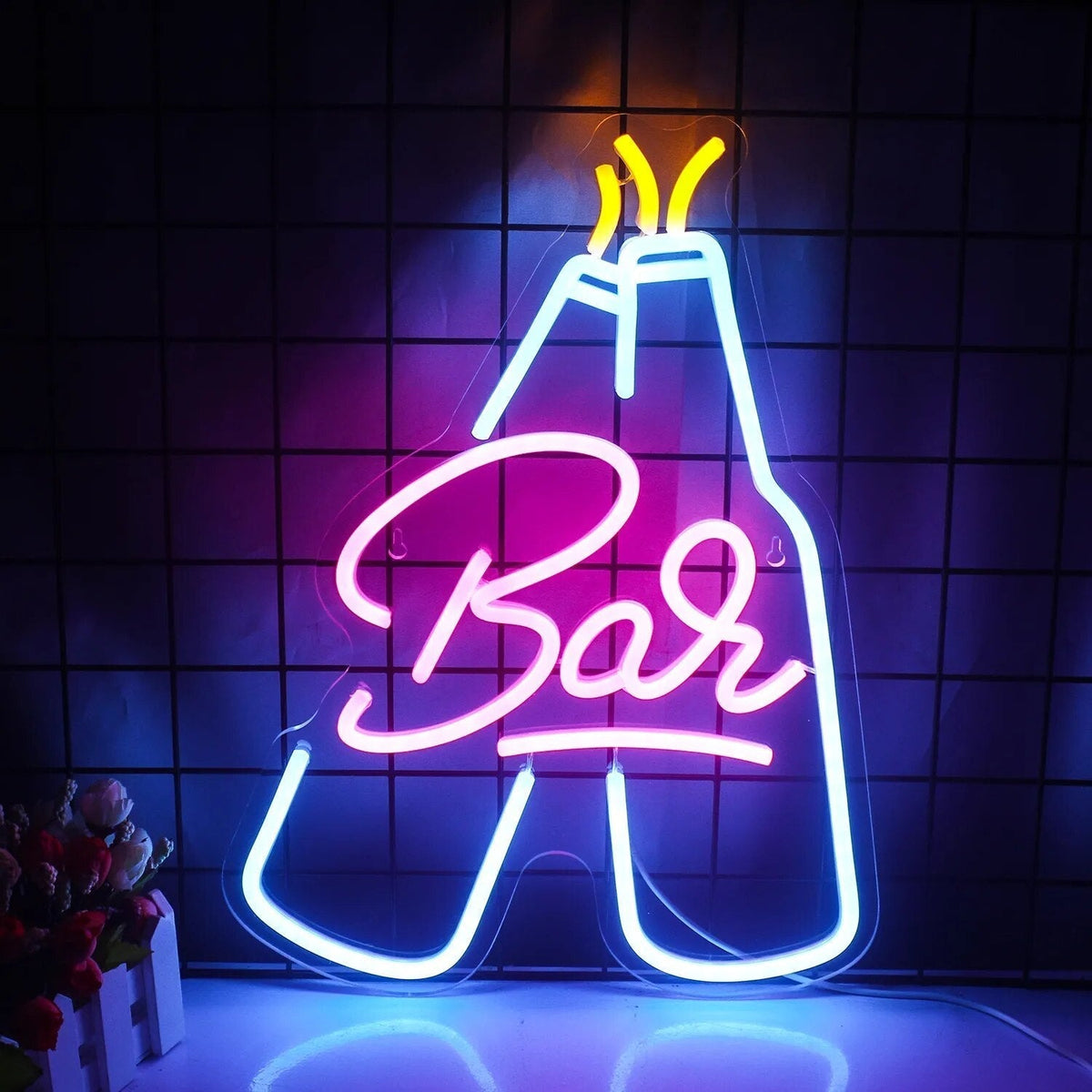LED-neonskilt med cocktail- og ølmotiv - USB-drevet bardekorasjon