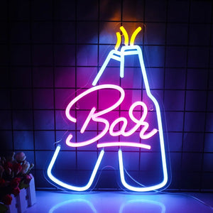 LED-neonskilt med cocktail- og ølmotiv - USB-drevet bardekorasjon