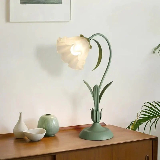 Bordlampe med blomsterdesign i metall og akryl - fransk vintagestil