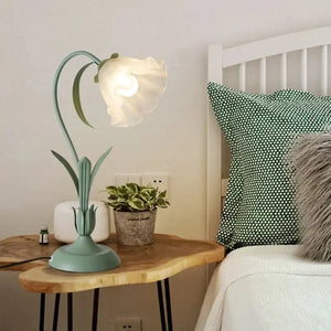Bordlampe med blomsterdesign i metall og akryl - fransk vintagestil