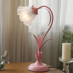 Bordlampe med blomsterdesign i metall og akryl - fransk vintagestil
