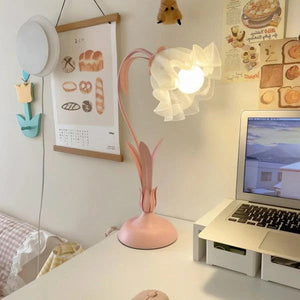 Bordlampe med blomsterdesign i metall og akryl - fransk vintagestil