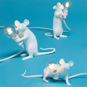 Bordlampe med musemotiv i harpiks - art deco-stil med LED
