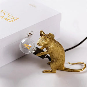 Bordlampe med musemotiv i harpiks - art deco-stil med LED