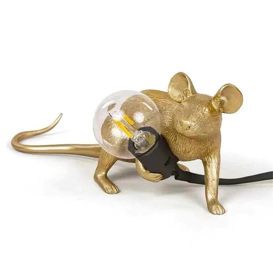 Bordlampe med musemotiv i harpiks - art deco-stil med LED