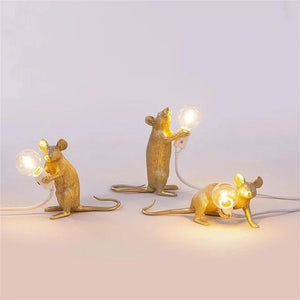 Bordlampe med musemotiv i harpiks - art deco-stil med LED