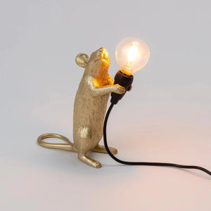 Bordlampe med musemotiv i harpiks - art deco-stil med LED