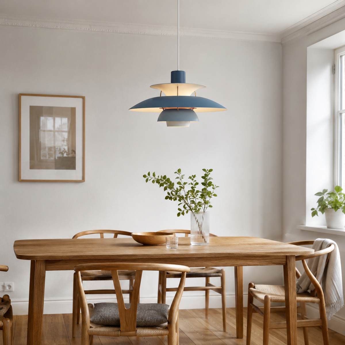 Pendellampe i aluminium med lagdelte skjermer i dansk stil