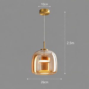 Pendellampe i retrostil med tonet glass og gullfarget metall