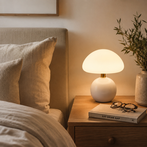 Bordlampe med fransk soppform og LED - 6 farger