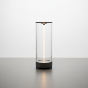 LED bordlampe i klar sylinder med lysstripe, trådløs, Klar og svart