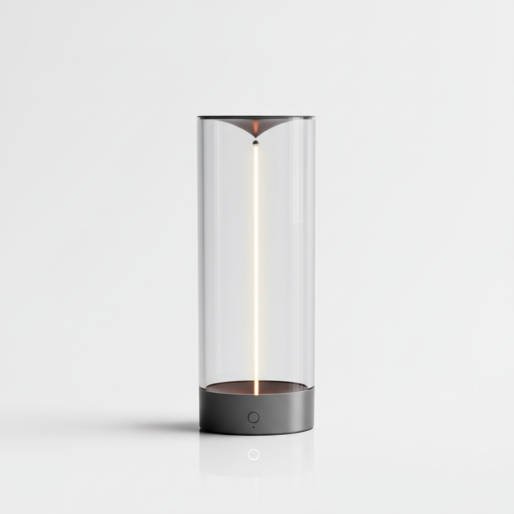 LED bordlampe i klar sylinder med lysstripe, trådløs, Klar og svart