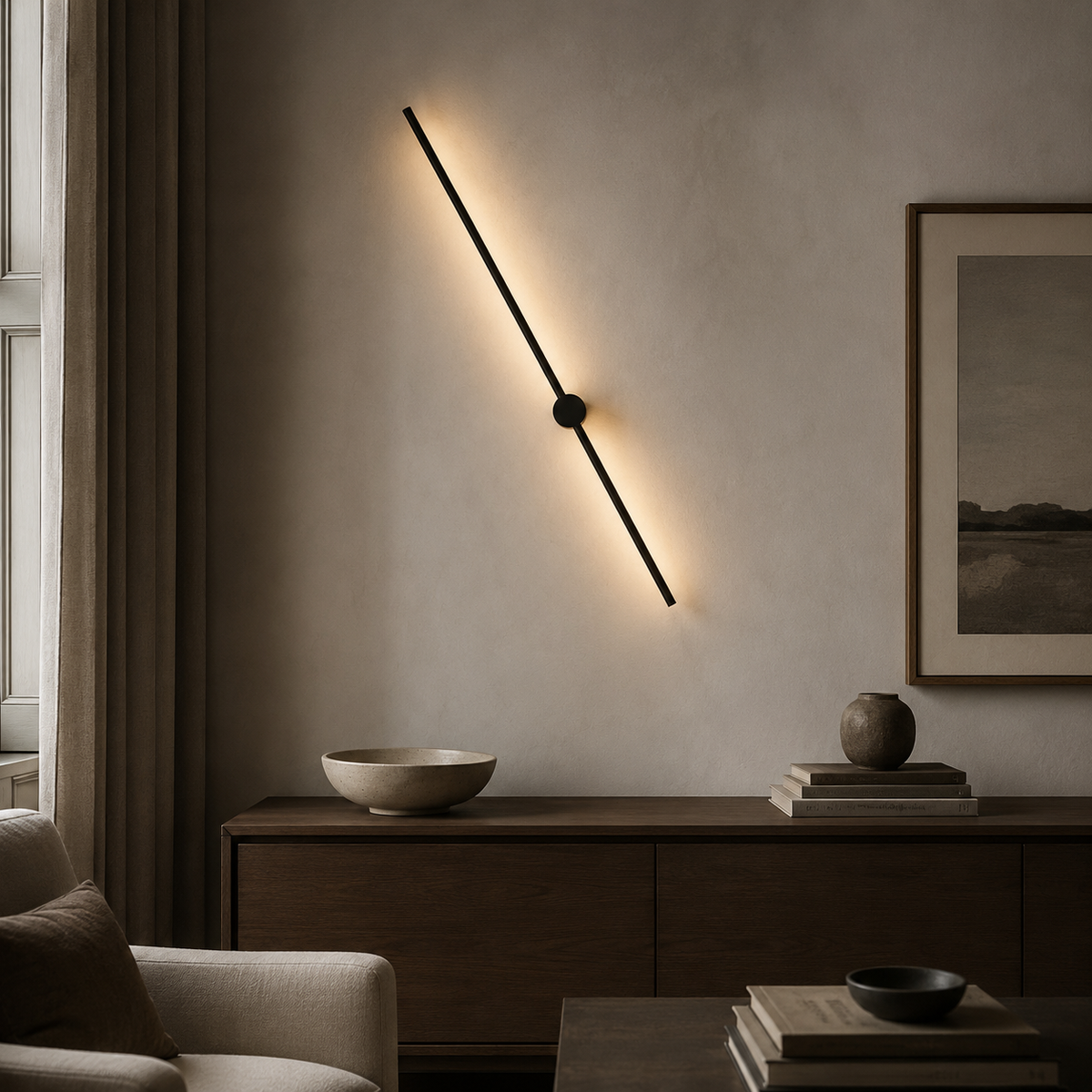LED vegglampe i sort aluminium som slank lyslist, Svart