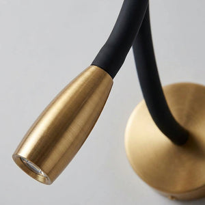 Leselampe for vegg med fleksibel arm i svart og messing, Svart og messing