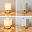 Nattbordslampe med linskjerm og fot i tre, rund eller kvadratisk, Natur og beige