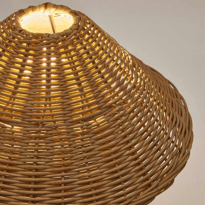 Oppladbar bordlampe med flettet kjegleskjerm og sort fot, Natur og svart