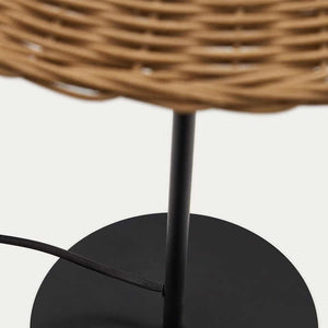 Oppladbar bordlampe med flettet kjegleskjerm og sort fot, Natur og svart