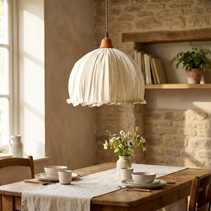 Pendellampe med drapert tekstilskjerm i beige, Beige