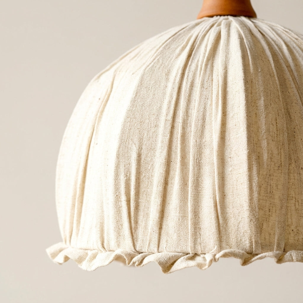 Pendellampe med drapert tekstilskjerm i beige, Beige