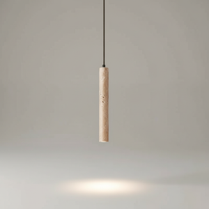 Pendellampe med smal sylinder i travertinoptikk, Sandbeige