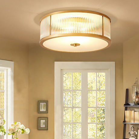 Plafond i riflet glass med gullfarget ramme i kobber, Gull og klar