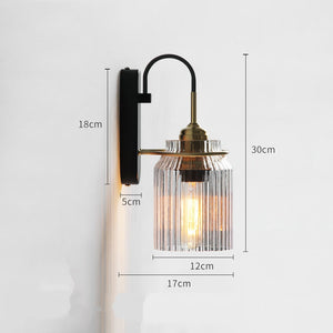 Retro vegglampe med riflet glass i svart og messing, Svart og messing
