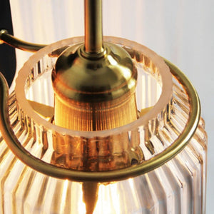Retro vegglampe med riflet glass i svart og messing, Svart og messing
