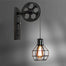 Retro vegglampe med trinse og metallbur i industristil, Matt svart