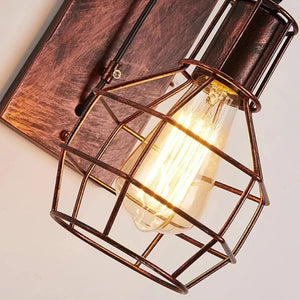 Retro vegglampe med trinse og metallbur i industristil, Antikk bronse, Rustpatina, Matt svart