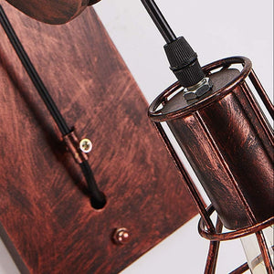 Retro vegglampe med trinse og metallbur i industristil, Antikk bronse, Rustpatina, Matt svart