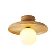 Taklampe i japansk stil med trefat og hvit kule, Natur og hvit