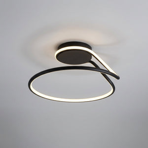 Taklampe med svart, buet lysring i moderne design, Svart