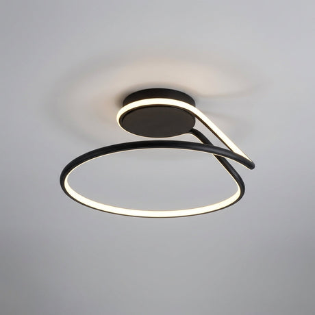 Taklampe med svart, buet lysring i moderne design, Svart