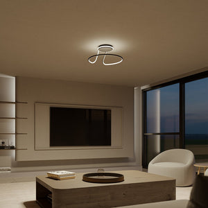 Taklampe med svart, buet lysring i moderne design, Svart