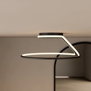 Taklampe med svart, buet lysring i moderne design, Svart