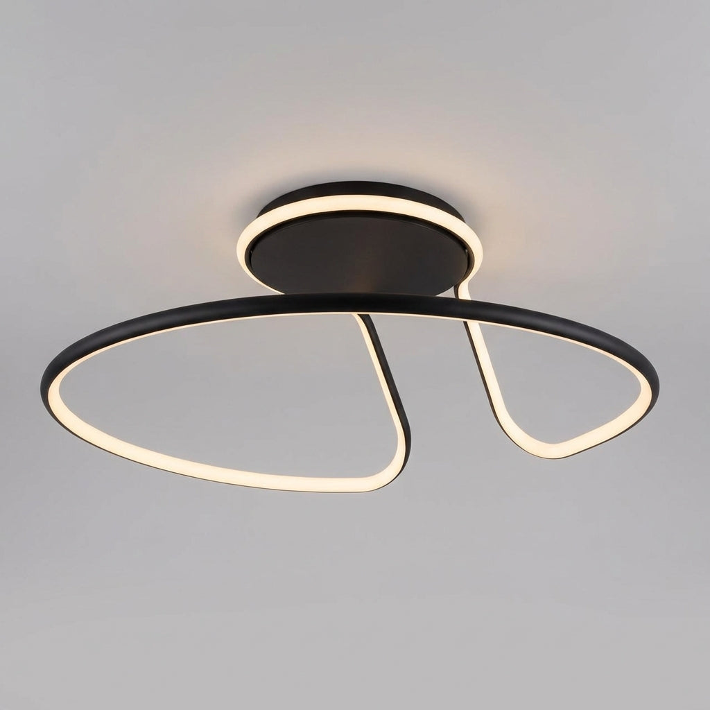 Taklampe med svart, buet lysring i moderne design, Svart