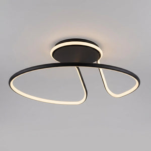 Taklampe med svart, buet lysring i moderne design, Svart