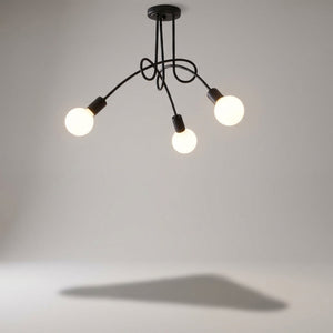 Taklampe med tre svarte buede armer og synlige pærer, Svart