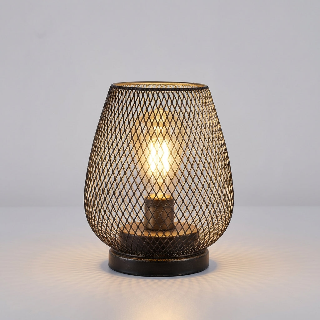 Trådløs bordlampe i sort metallnett, sett med to lamper, Svart