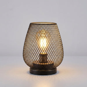 Trådløs bordlampe i sort metallnett, sett med to lamper, Svart