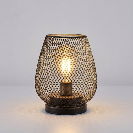 Trådløs bordlampe i sort metallnett, sett med to lamper, Svart